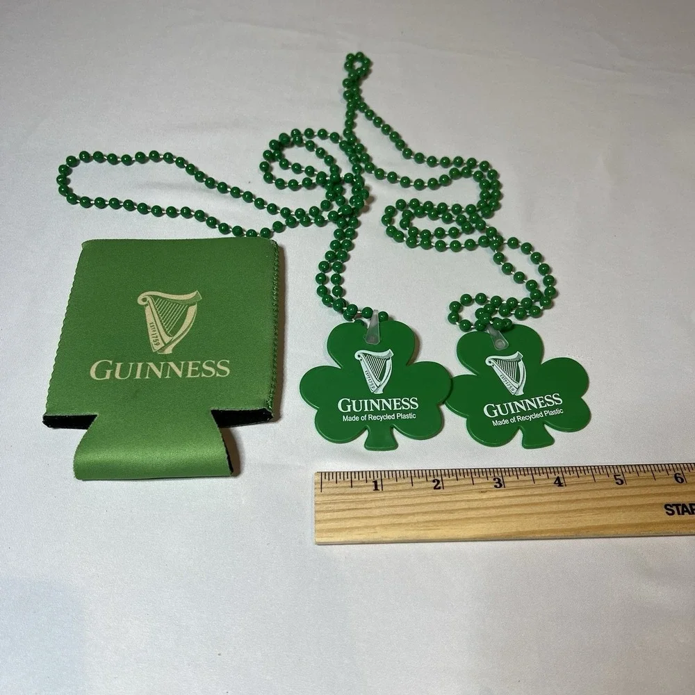 GUINNESS BEER 2 Irish St Patrick Bead Necklace Koozie‎ Shamrock Green Clover NEW